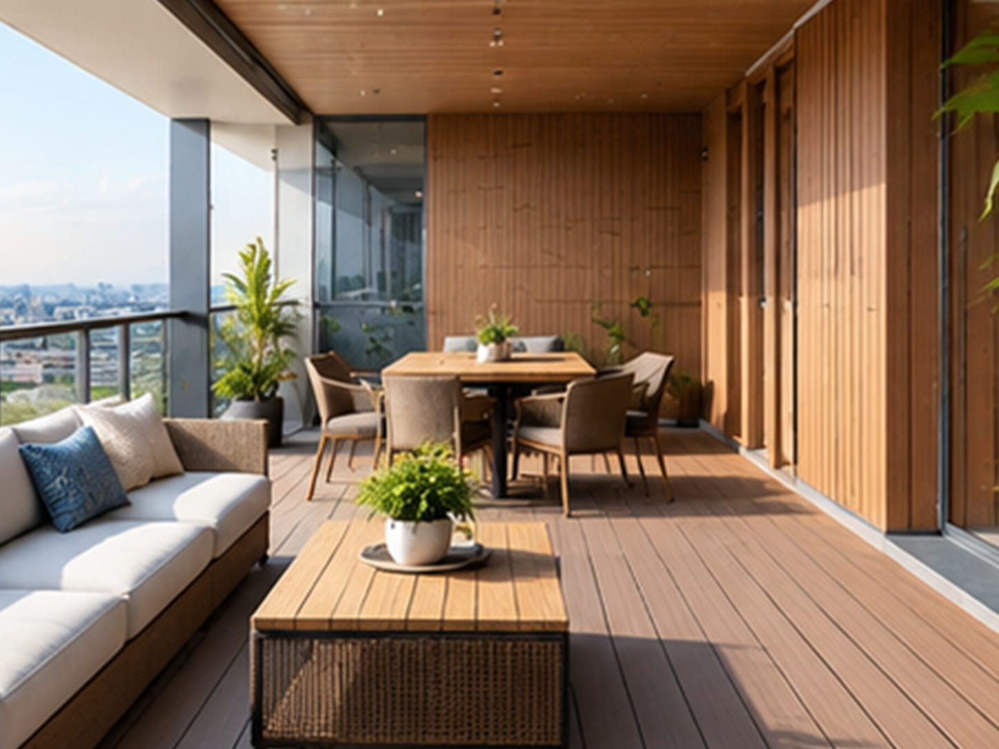 NECOWOOD ASA WPC outdoor wall panel on apartment balcony and rooftop terrace leisure area